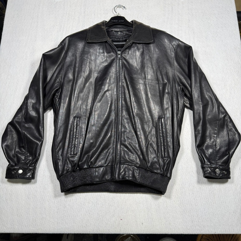 Knoles & Carter London Italian Lambskin Leather Bomber Jacket Black Mens 2XL